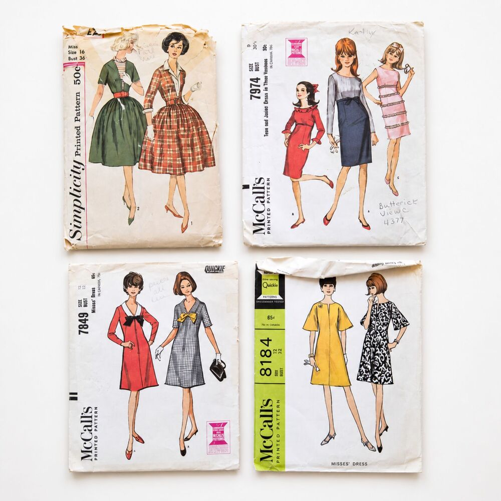 Lot of 4 Vintage 1950s 1960s Sewing Patterns McCall Simplicity Dress Skirt
